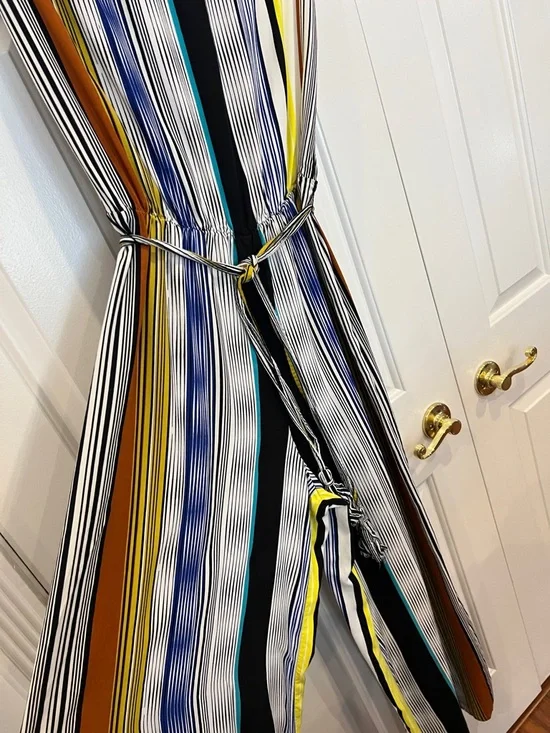 MSK Multicolor Striped Jump Suit with Self-Tie Belt - Picture 3 of 7